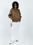 Jacket Faux leather material Classic collar Zip & press button fastening at front Elasticated hem & cuffs Twin hip pockets