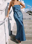 Front view of model wearing  front Princess Polly High Neck  Haley Maxi Dress Mid Blue