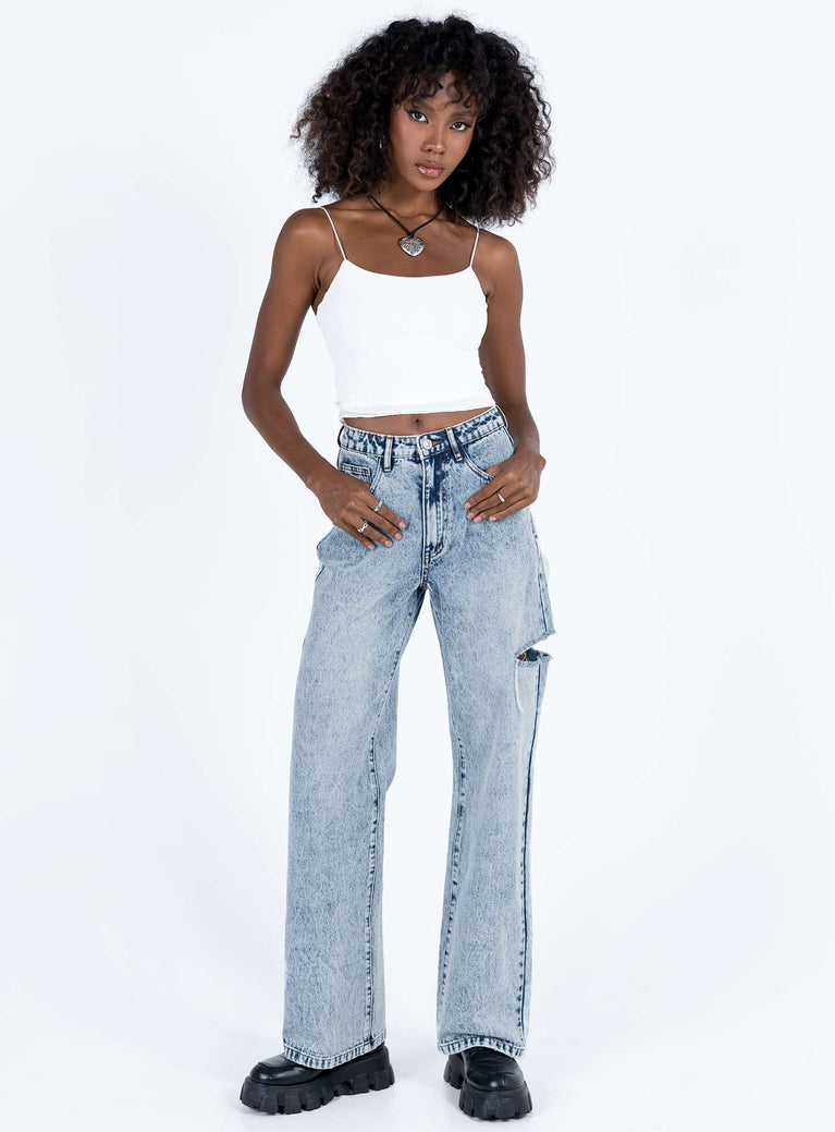 Princess Polly High Rise  Johnston Wide Leg Jeans Mid Wash Blue