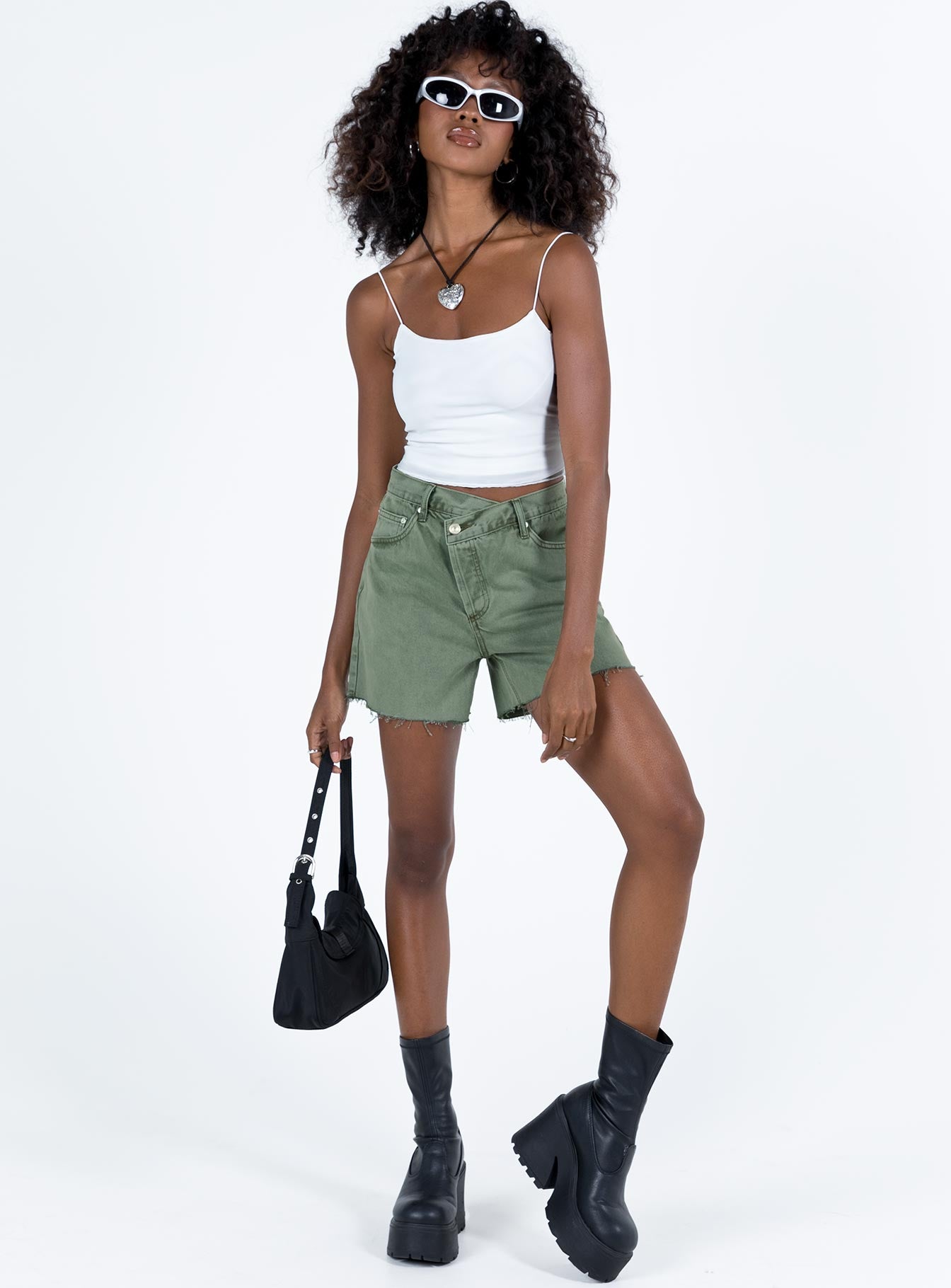 Xena Denim Shorts Green Princess Polly high-rise 
