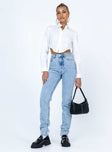 front view of model wearing Princess Polly Zamora Straight Leg Denim Jeans High Waisted 