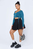 front view of model wearing Princess Polly Christy Long Sleeve Top Teal 