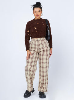 front view of model wearing Princess Polly Astrella Sweater/Jumper Brown 