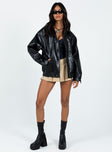 Faux leather jacket Zip fastening at front  Classic collar Twin hip pockets  Elasticated waistband 