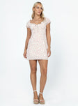 Front view of model wearing  front Princess Polly Crew Neck  Reuben Mini Dress White Floral