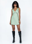 Front view of model wearing  front Princess Polly High Neck  Briannar Mini Dress Sage