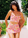 Front view of model wearing  front Princess Polly Sleeveless Sweetheart  Celena Top Rainbow Floral