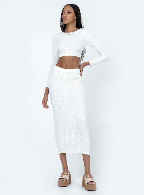 Matching set Crinkle material Long sleeve top Midi skirt Elasticated waist Good stretch 