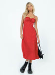 Front view of model wearing  front Princess Polly Crew Neck  Love Birds Midi Dress Red