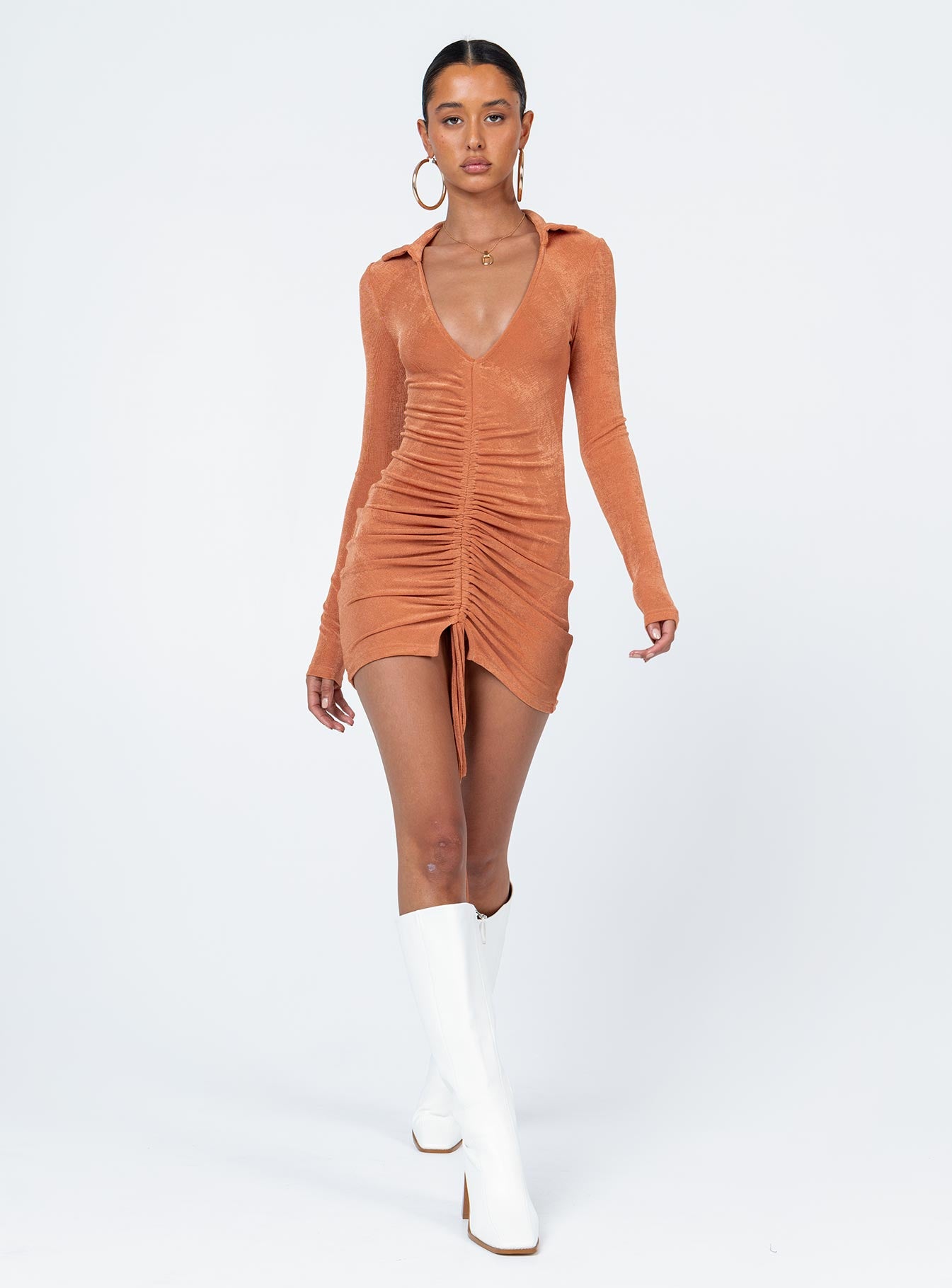 product Princess Polly Scoop Neck  Carley Long Sleeve Mini Dress Orange