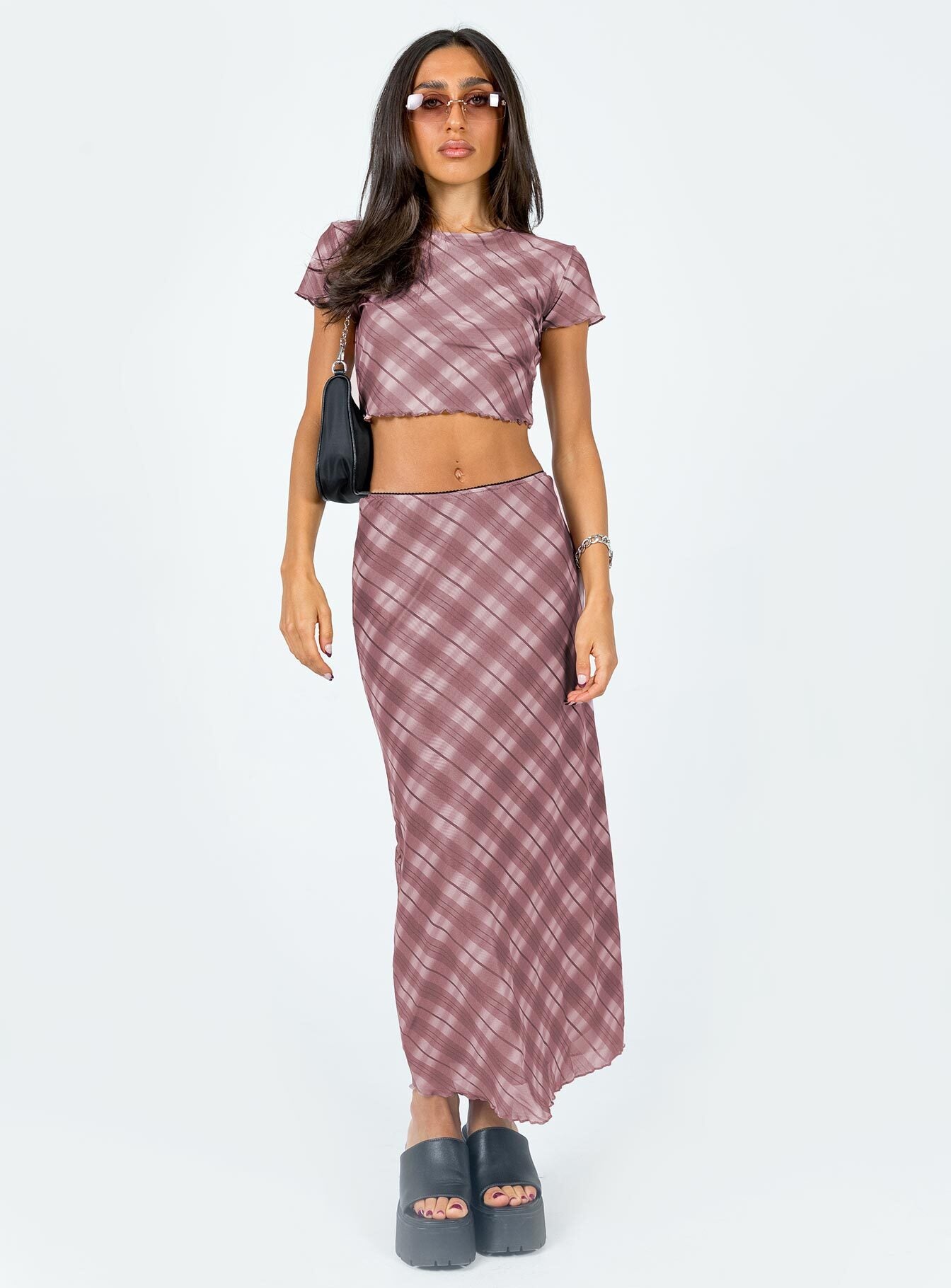 Pink check shop midi skirt