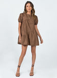 front view of model wearing Princess Polly Michelle Mini Dress Brown 