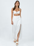 Matching set Linen material Crop top Adjustable shoulder straps Lace-up detailing at front Maxi skirt