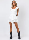 White romper Soft textured material Can be worn on or off the shoulder Shirred waistband Ruffle detailing Elasticated neck and sleeves Good stretch   Fully lined