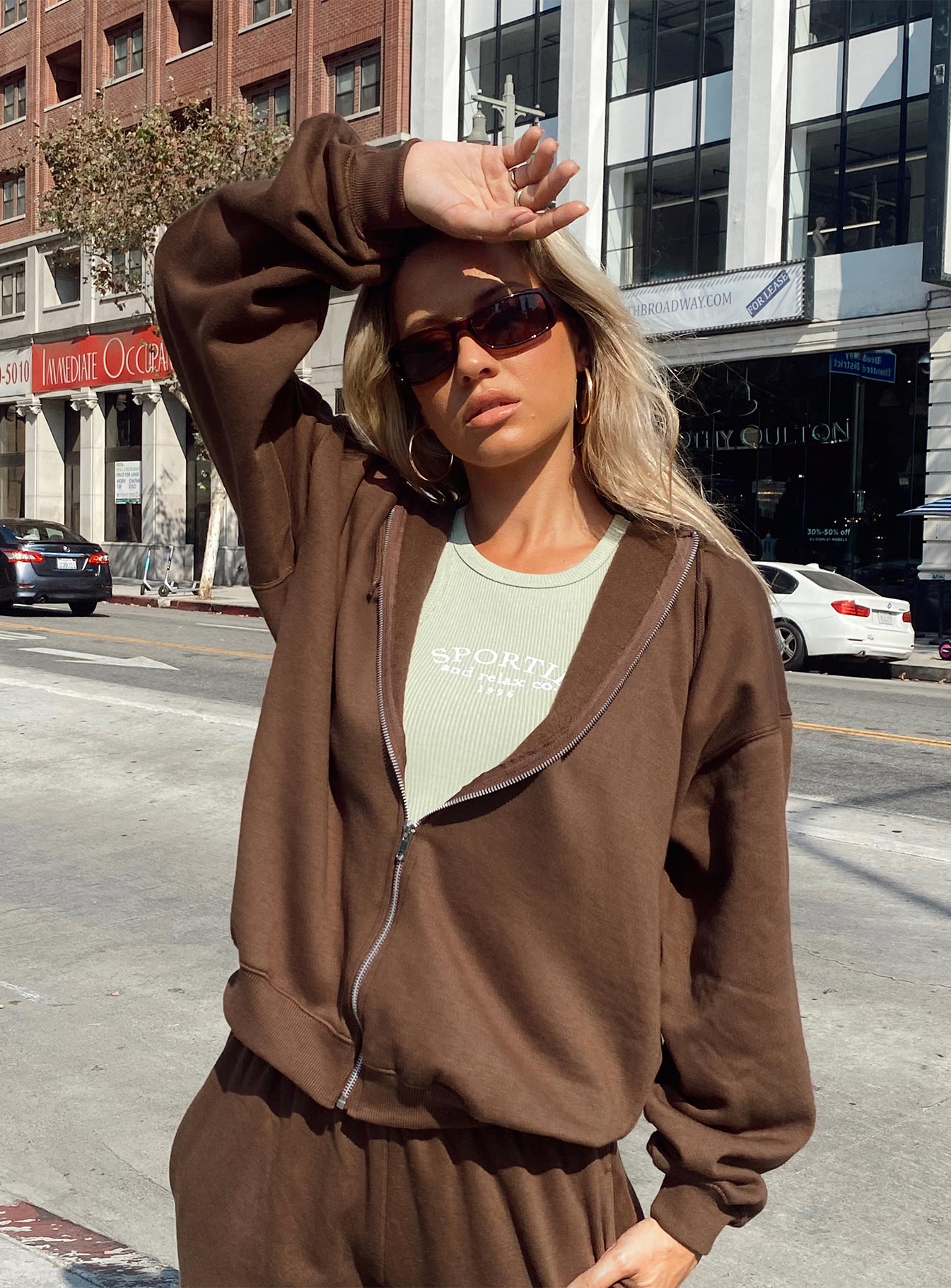 Calder Zip Hoodie Brown Princess Polly  regular 