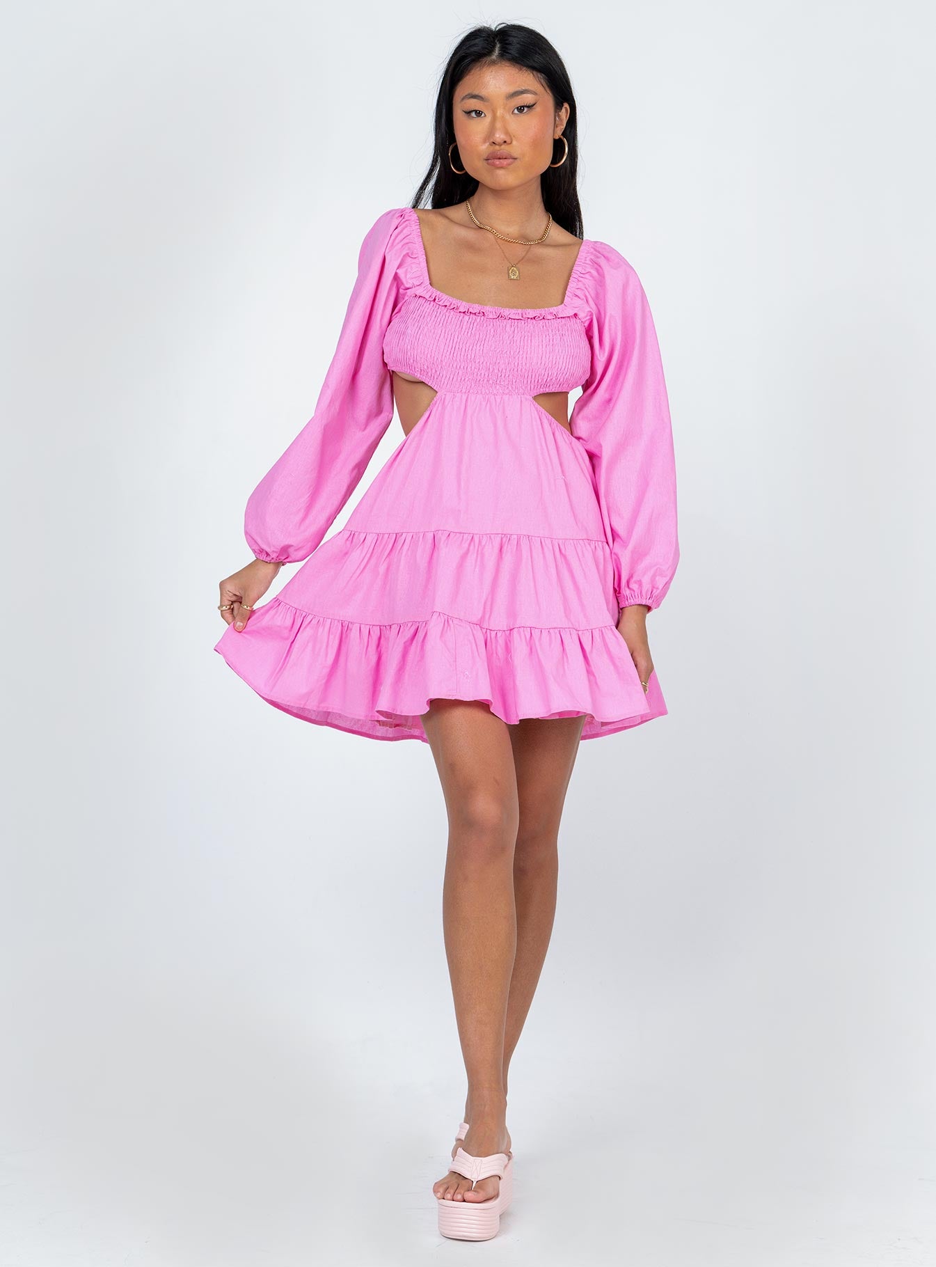 front view of model wearing Princess Polly Landen Mini Dress Pink 