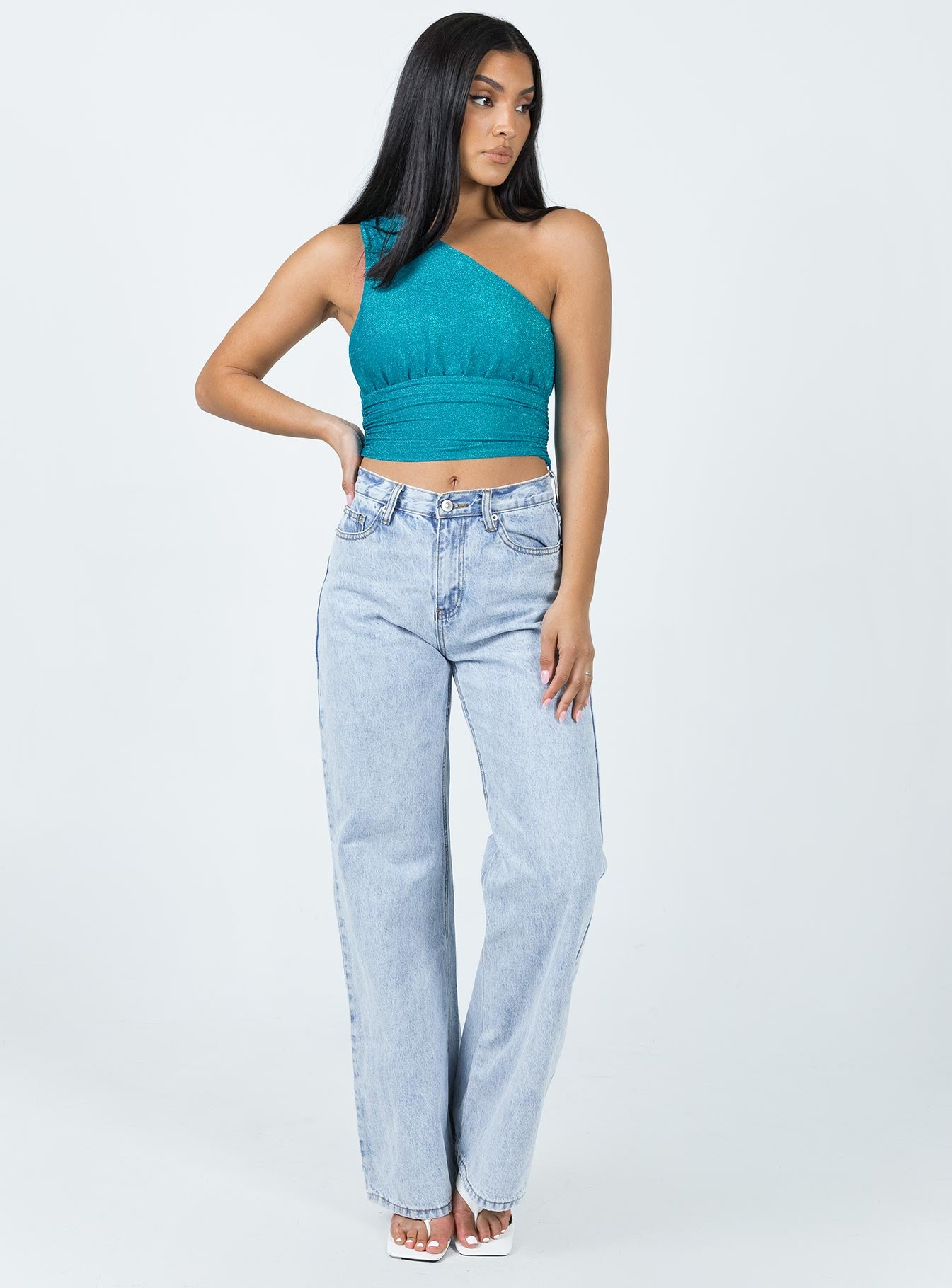 product Princess Polly Full Sleeves Asymmetric Neckline  Petrie Top Blue