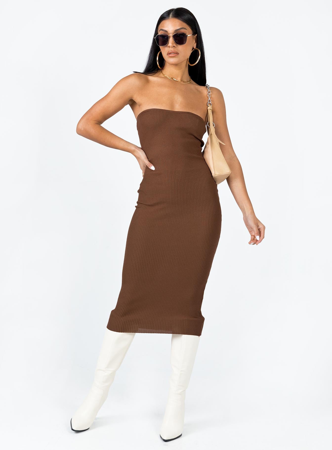 product Princess Polly High Neck  Paige Strapless Midi Dress Brown