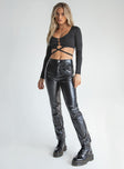 front view of model wearing Princess Polly Lillie PU Pants Black 