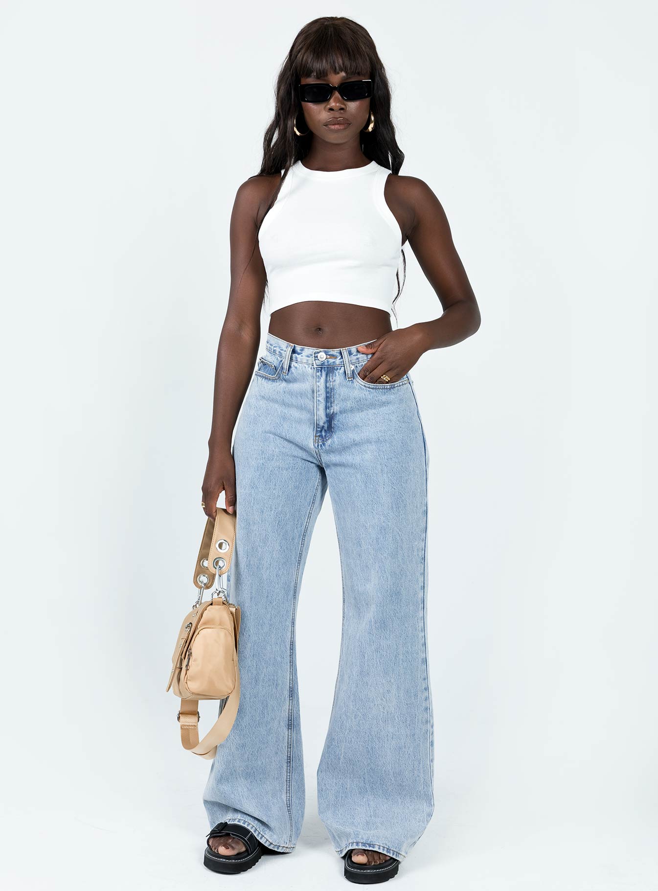 front view of model wearing Princess Polly Classic Tank Top White 