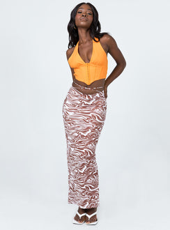   front view of model wearing Princess Polly Hunter Maxi Skirt Zebra 
