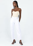 Princess Polly Mid Rise  Cece Hammer Wide Leg Jeans White