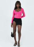 front view of model wearing Princess Polly Leonie Bodysuit Pink Full Sleeves Sweetheart 