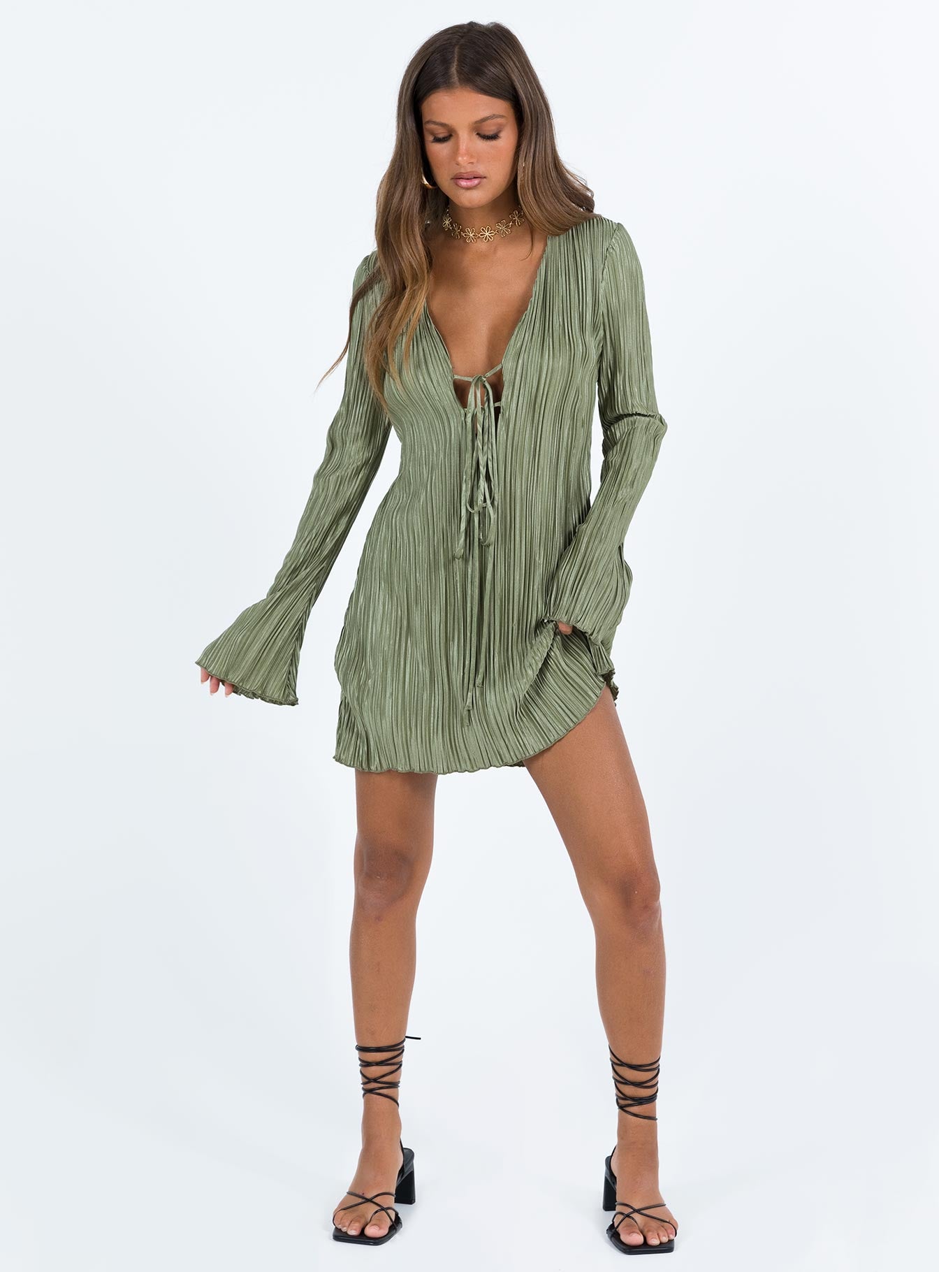 Princess Polly Women's Malop Pliss Long Sleeve Minidress - Green - Mini Dresses Princess Polly Women's Malop Pliss Long Sleeve Minidress - Green - Mini Dresses