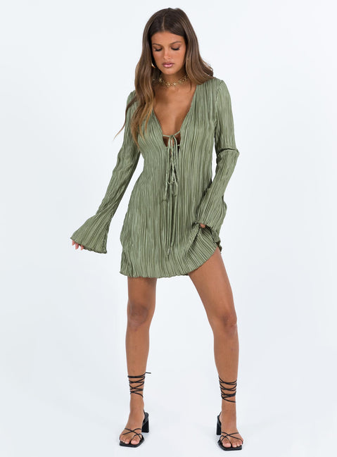 malop long sleeve mini dress sage Princess Polly Women's Malop Long Sleeve Pliss Minidress - Brown