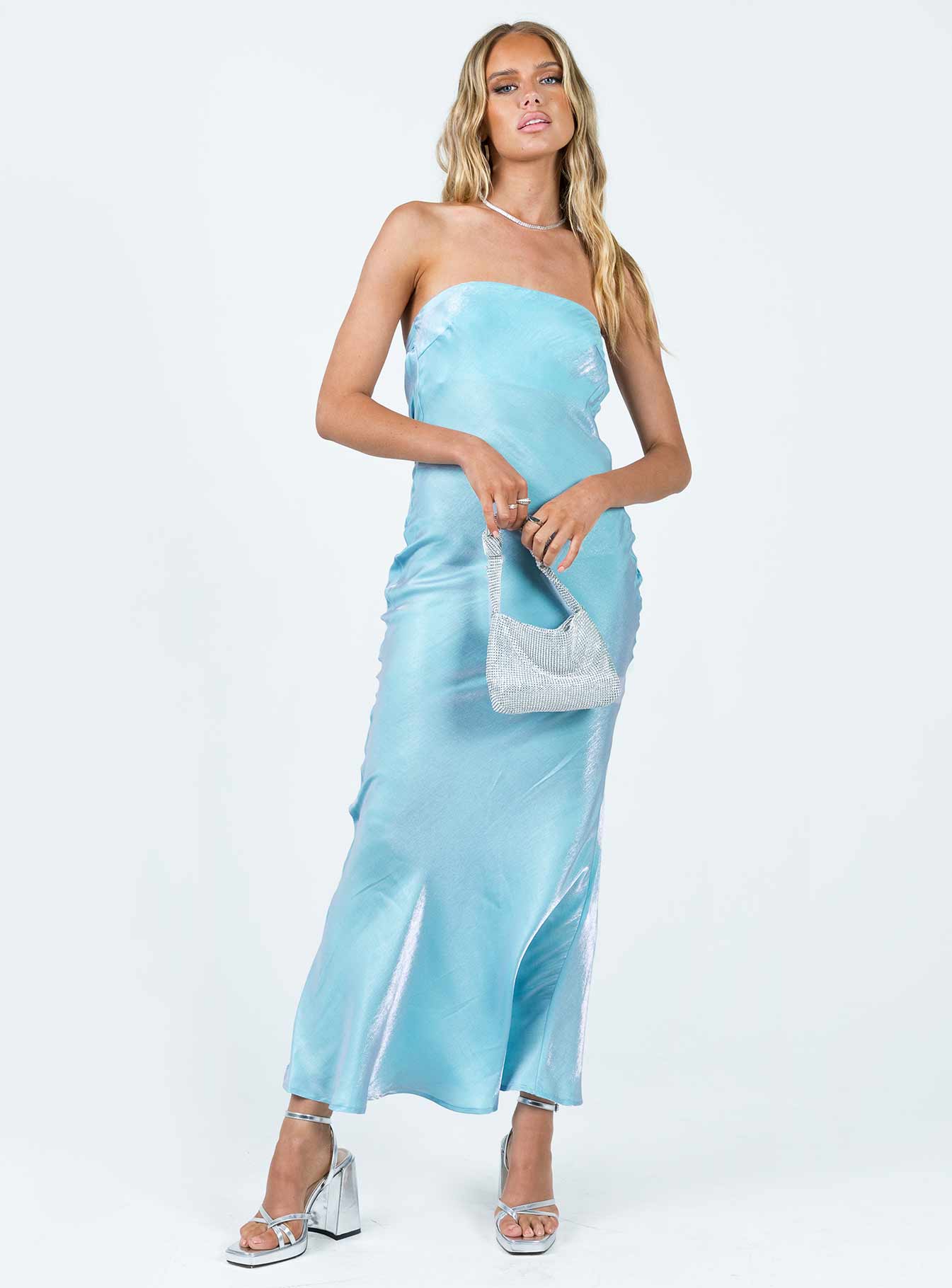 haley maxi dress mid blue strapless open back dress Haley Maxi Dress Mid | Blue