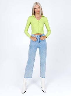 front view of model wearing Princess Polly Emmaline Long Sleeve Top Green 