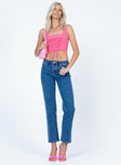 front view of model wearing Princess Polly Holland Top Pink Sleeveless Square Neck 