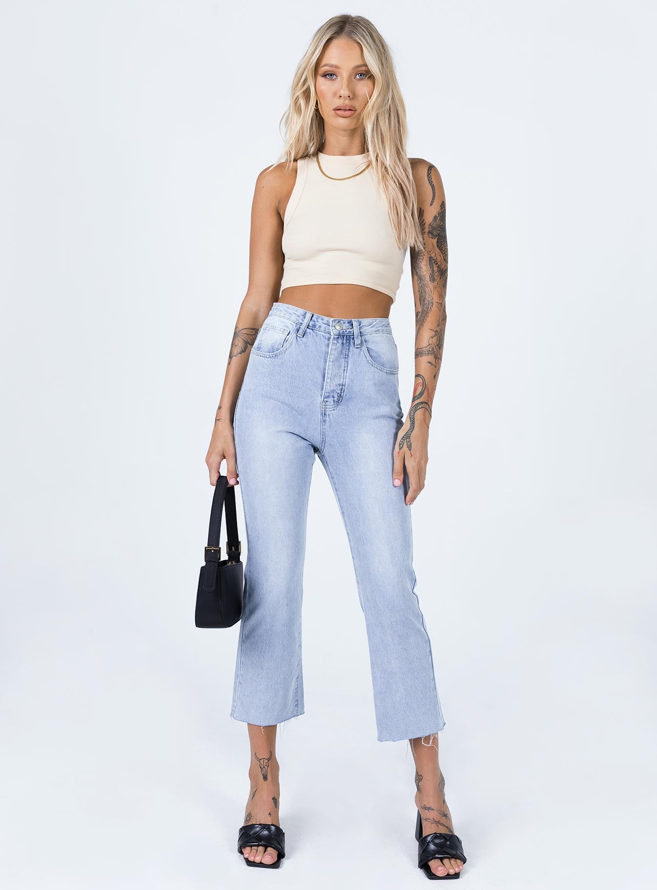 product Princess Polly High Waisted  Angela Cropped Jeans Light Wash Denim