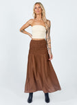   front view of model wearing Princess Polly Porto Maxi Skirt Brown Maxi 