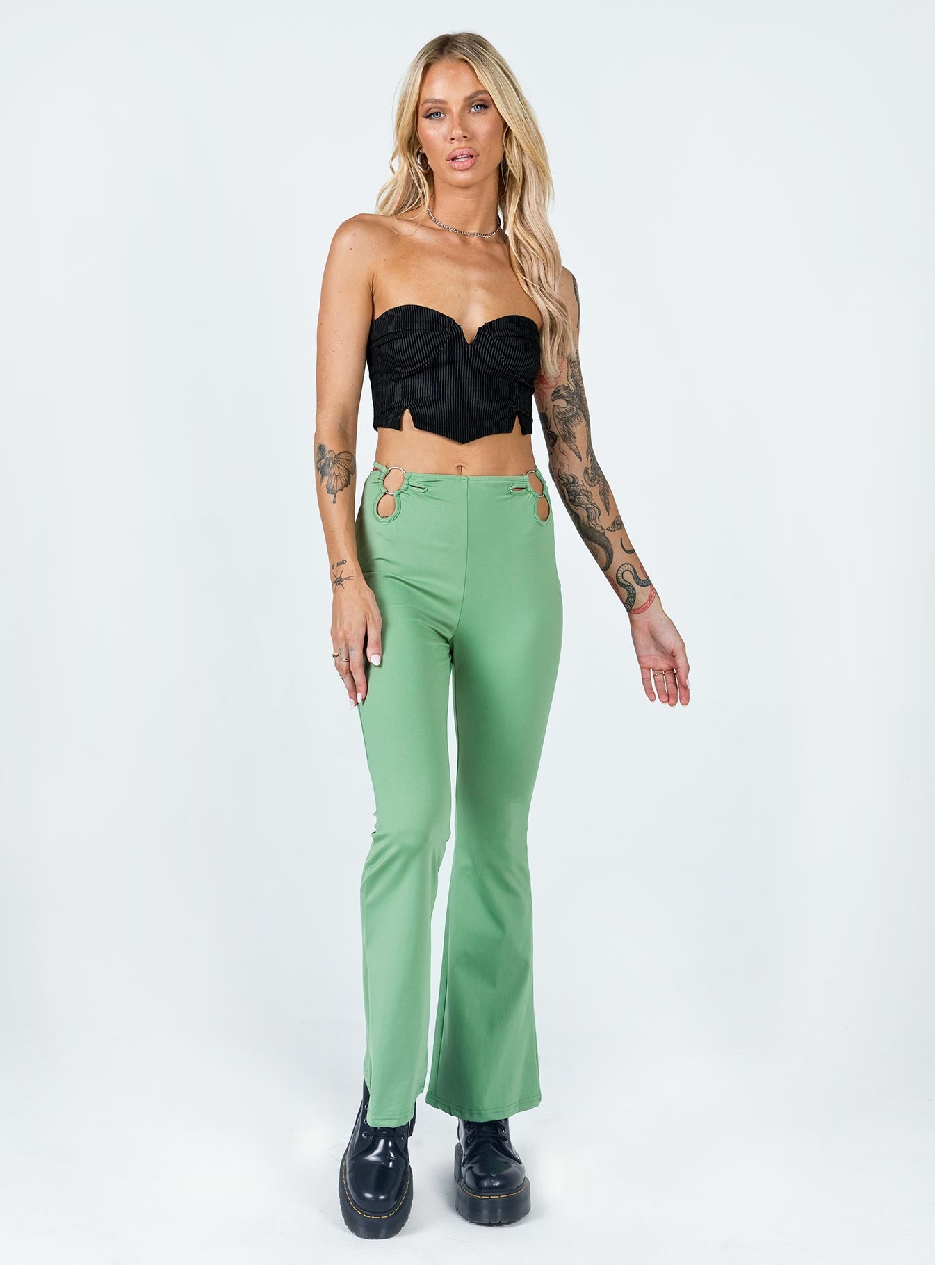 front view of model wearing Princess Polly Nancy Pants Sage 