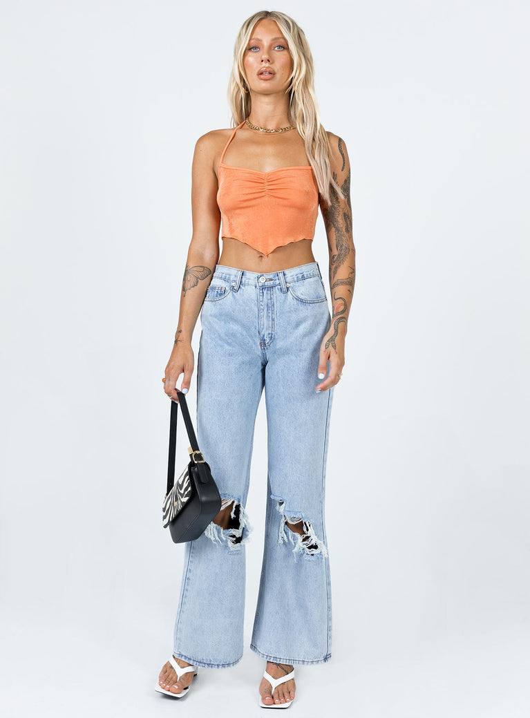 Maple Flare Jeans Knee Rips Light Wash Denim