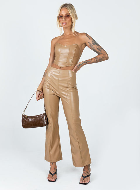 front view of model wearing Princess Polly Jessica PU Bustier Beige 