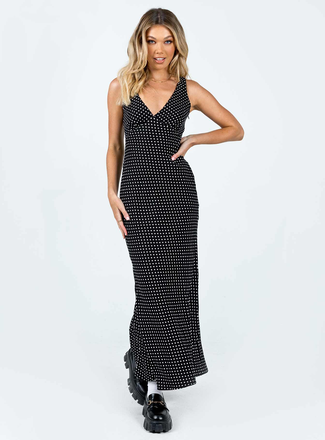 Nellie Maxi Dress | Black Polka Dot | Womens | Princess Polly Lower Impact Nellie Maxi Dress | Black Polka Dot | Womens | Princess Polly Lower Impact