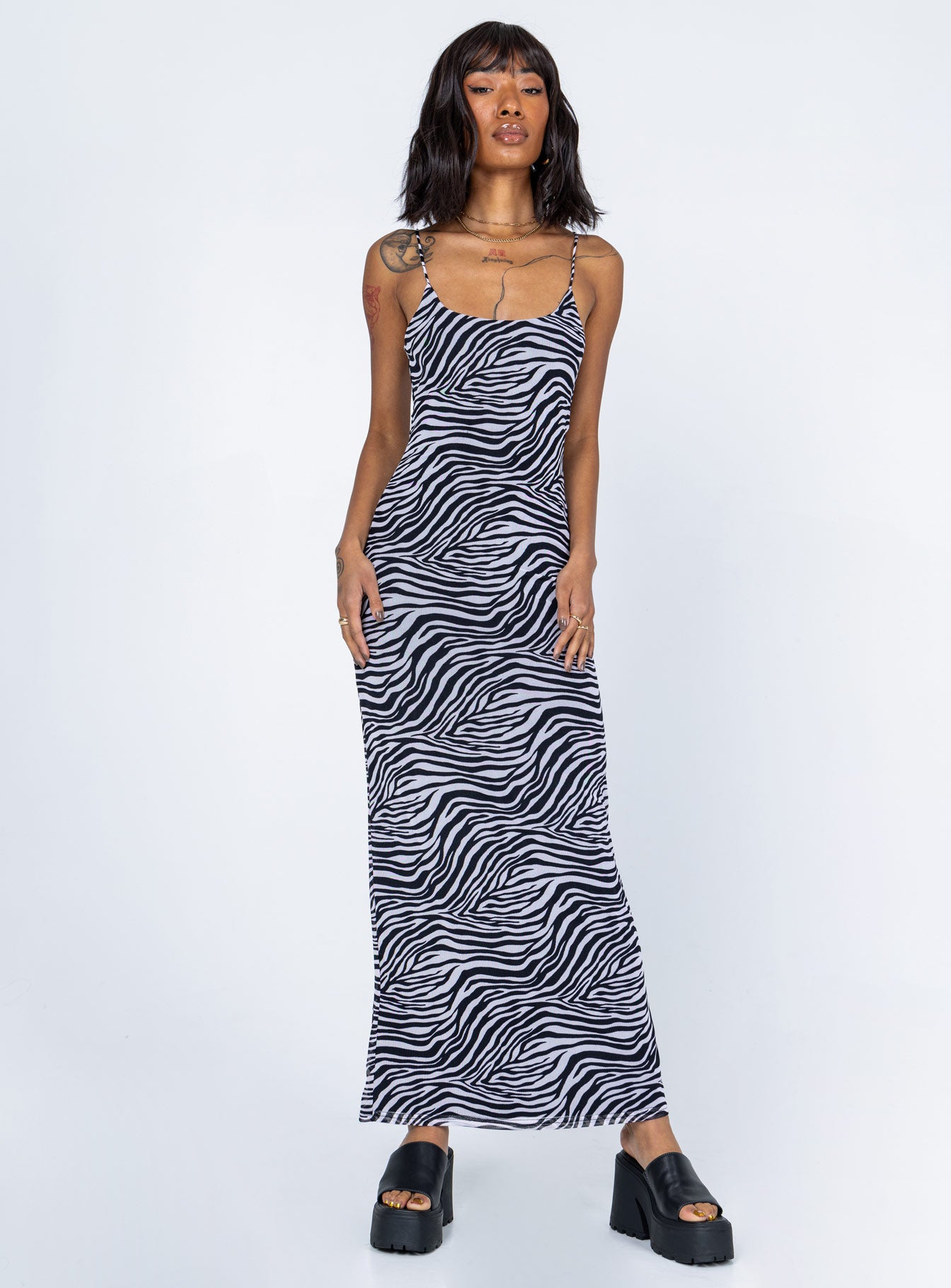 zebra print prom dress Zebra Print Swing Collar Sleeveless Sexy Midi Prom Dress