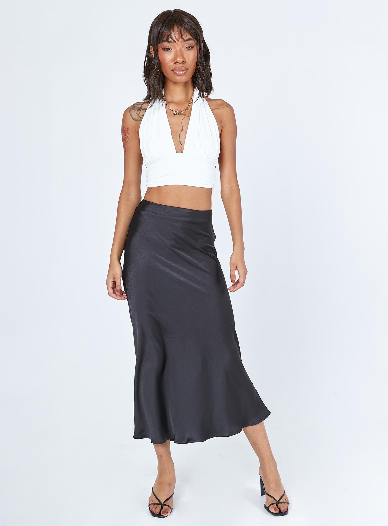 Satin skirt 2025 black midi