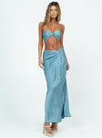 Blue matching set Crop top  Pleated bust  Inner silicon strip  Back tie fastening  High waisted maxi skirt  Pleated waistband  Invisible zip fastening at side 