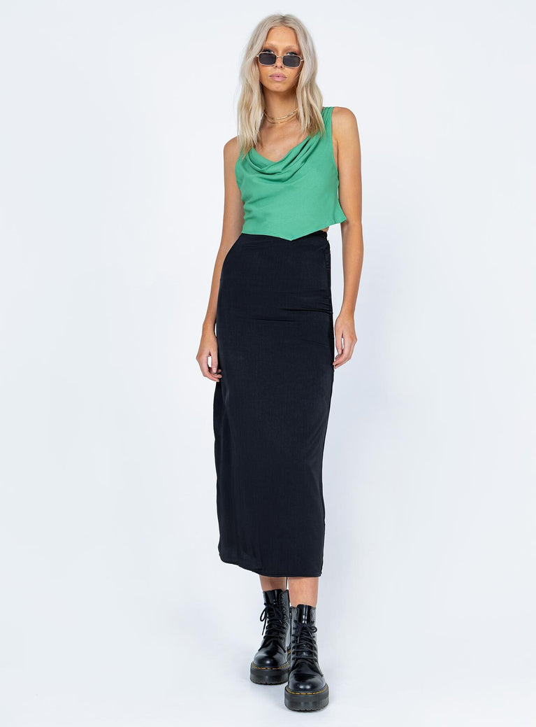   front view of model wearing Princess Polly Tollis Midi Skirt Black 