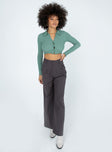 front view of model wearing Princess Polly Ayla Linen Pants Grey 