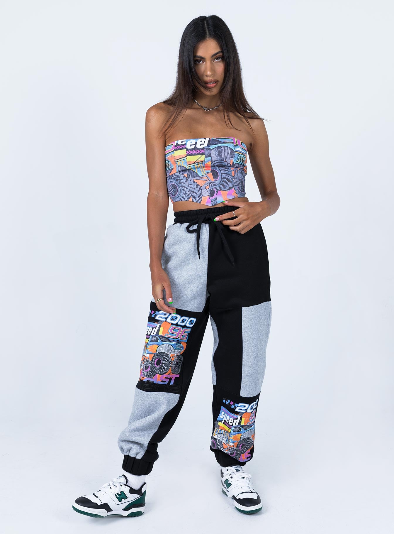 front view of model wearing Princess Polly Speedway Trackpants Multi 