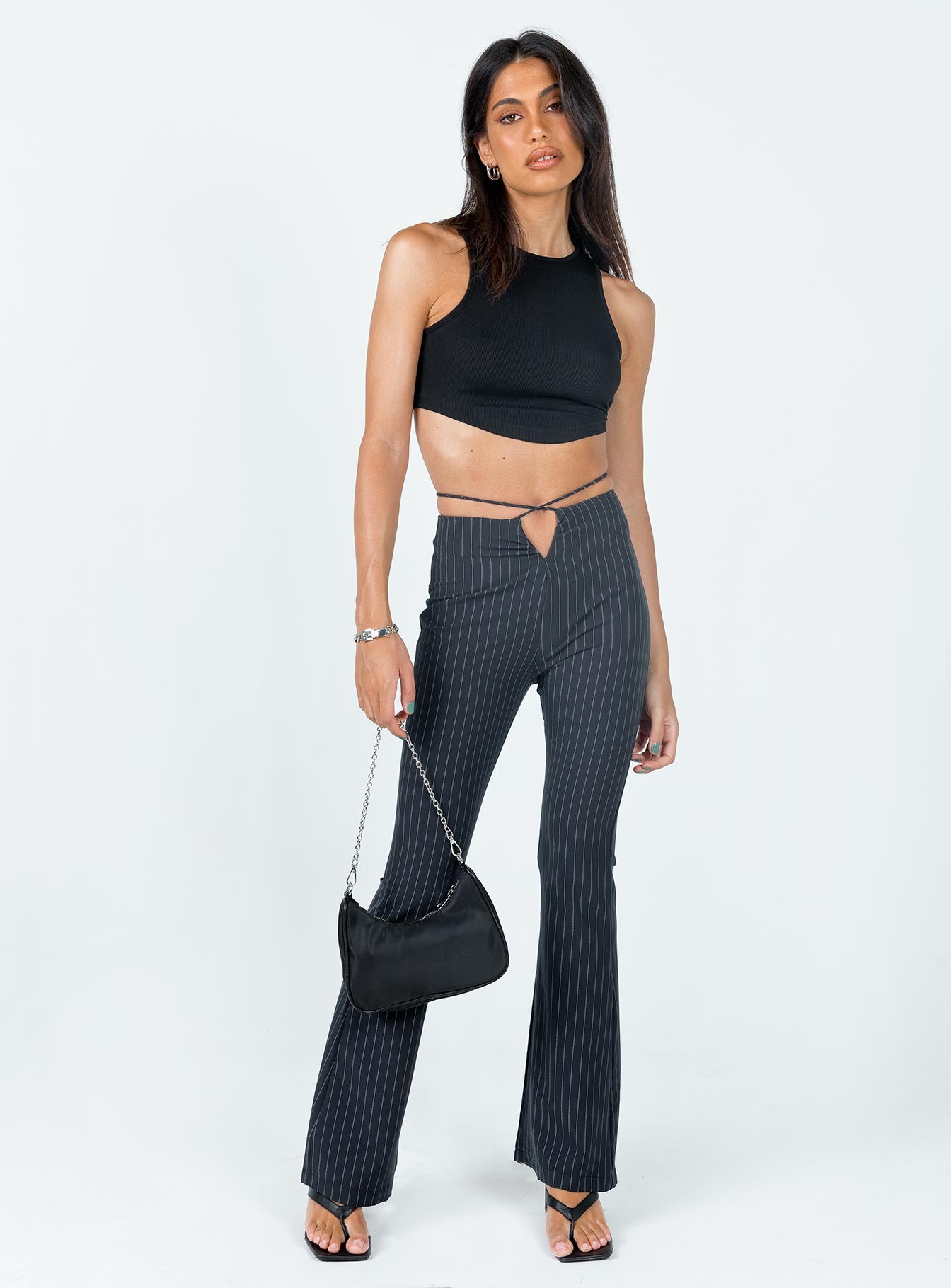 front view of model wearing Princess Polly Hermosa Top Black 