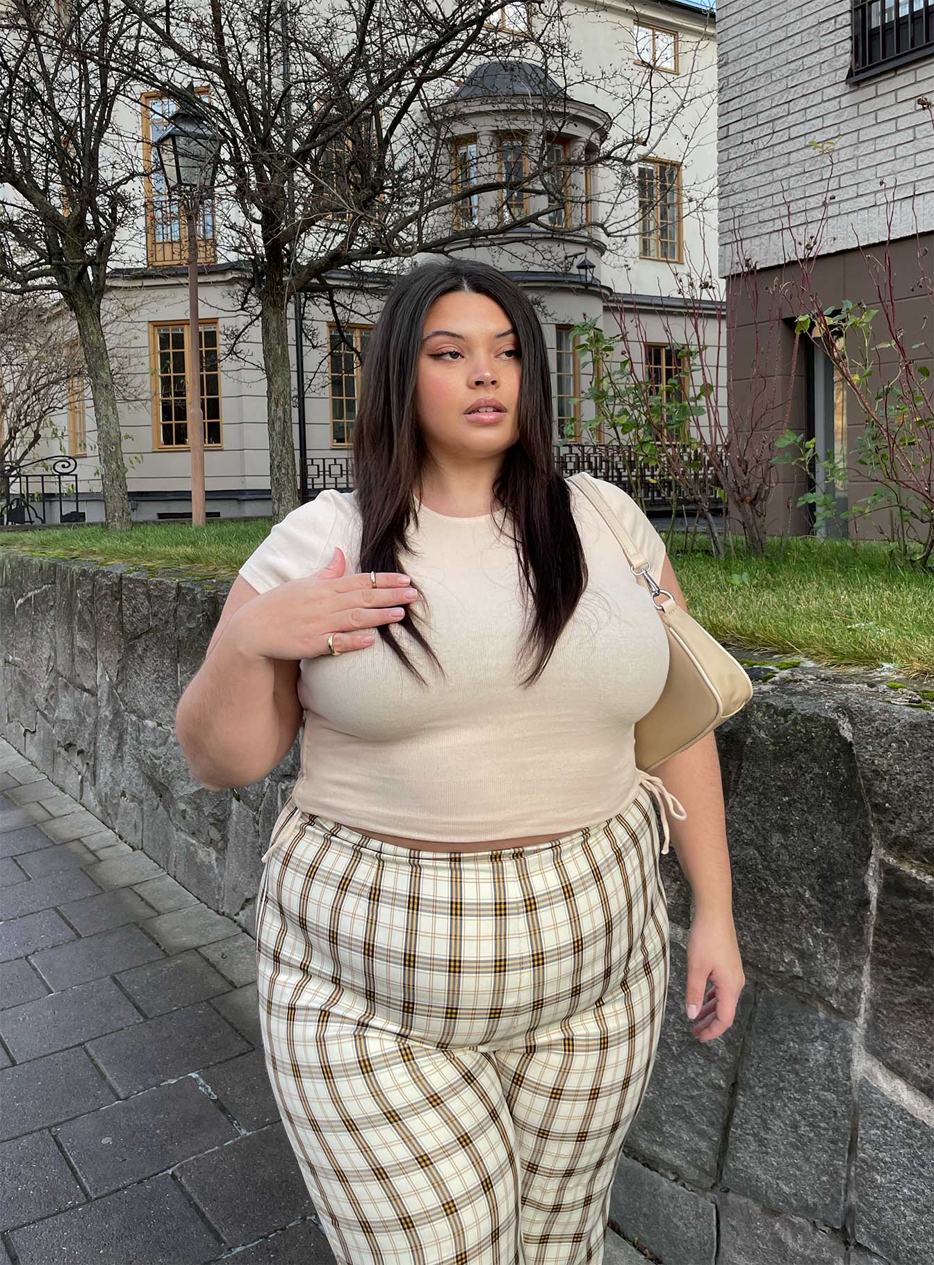 Limited Collection Curve Light Brown Check Wide Leg Trousers, Women's Curve  & Plus Size, Limited Collection - Pockets For Women