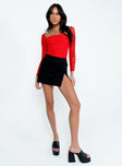 front view of model wearing Princess Polly Delany Bodysuit Red Full Sleeves Square Neck 