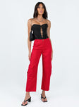 Front view of model wearing  front Princess Polly High Waisted Pants  Schafer Wide Legs Jeans Red