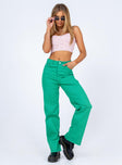 front view of model wearing Princess Polly Arcos Denim Jeans Green High Waisted 