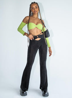 front view of model wearing Princess Polly Loriella Flare Pants Black 